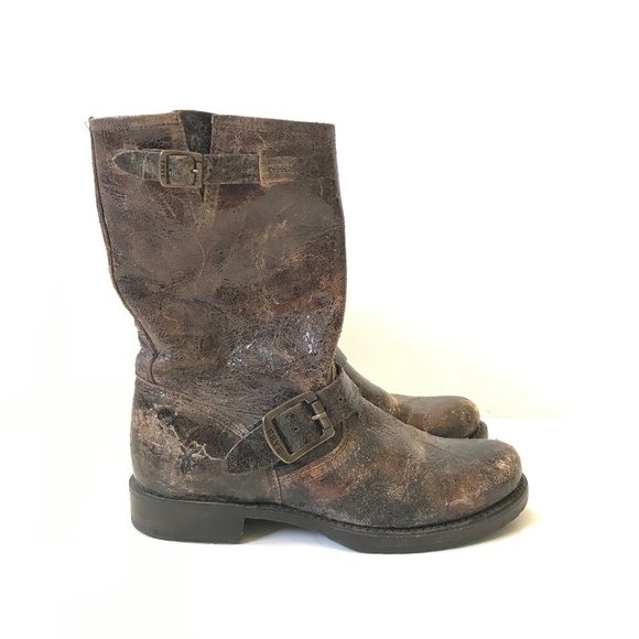 Frye Veronica Harness Distressed Boots Womens 7 Brown Leather Buckle Short Boho - Picture 11 of 11